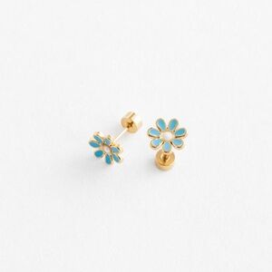 Pip pop 18k gold plated daisy screw back studs in blue